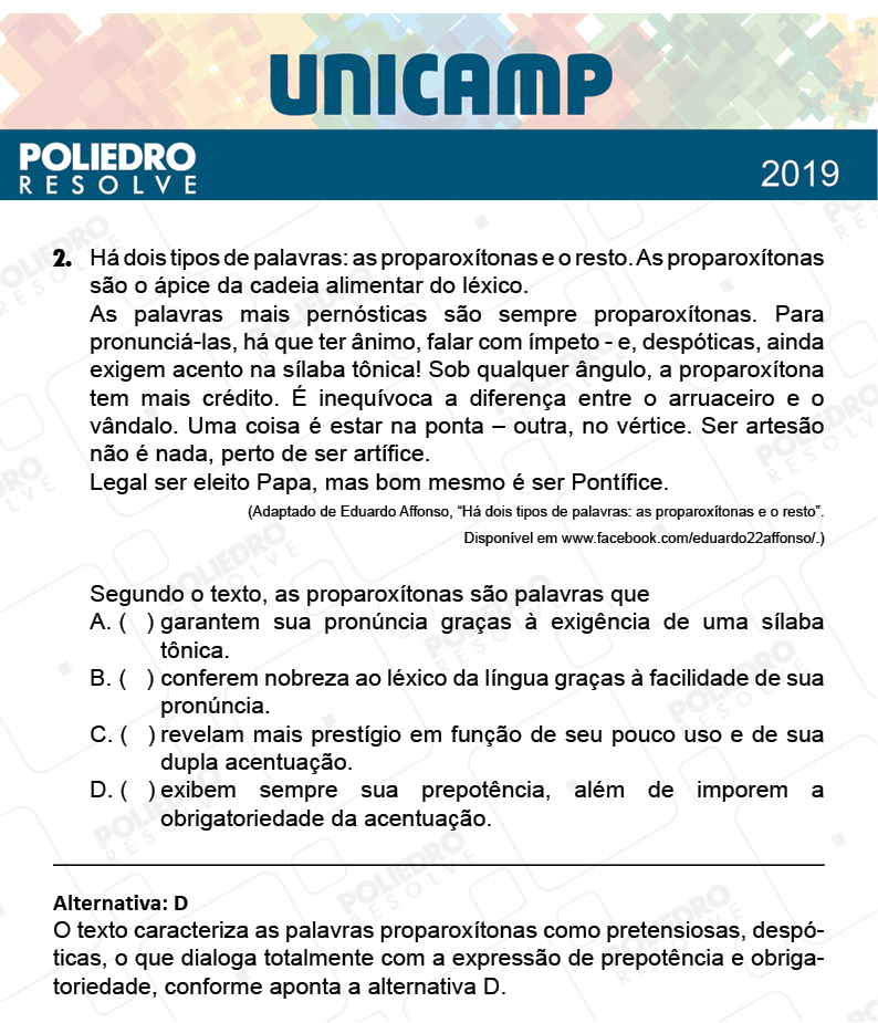 Questão 2 - 1ª Fase - PROVA Q e X - UNICAMP 2019