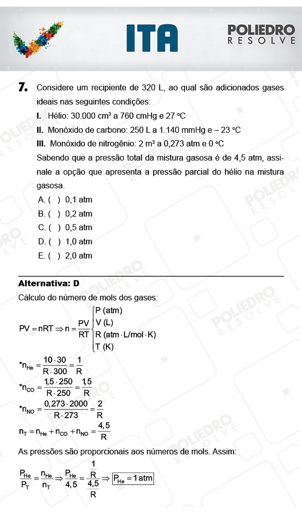 Questão 7 - Química - ITA 2018