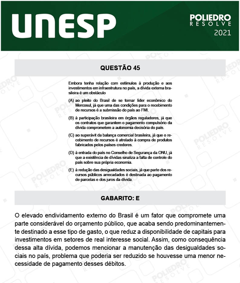 Questão 45 - 1ª Fase - 1º Dia - UNESP 2021