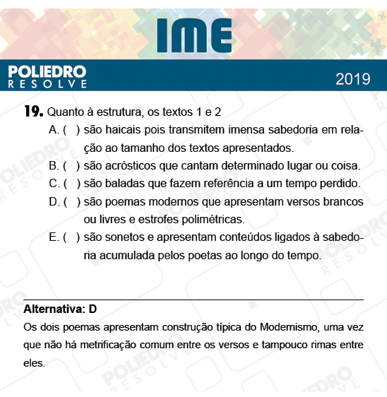 Questão 19 - 2ª Fase - Português/Inglês - IME 2019