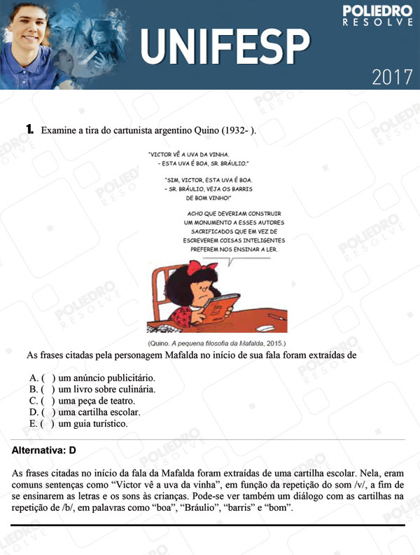 Questão 1 - 1º dia - UNIFESP 2017