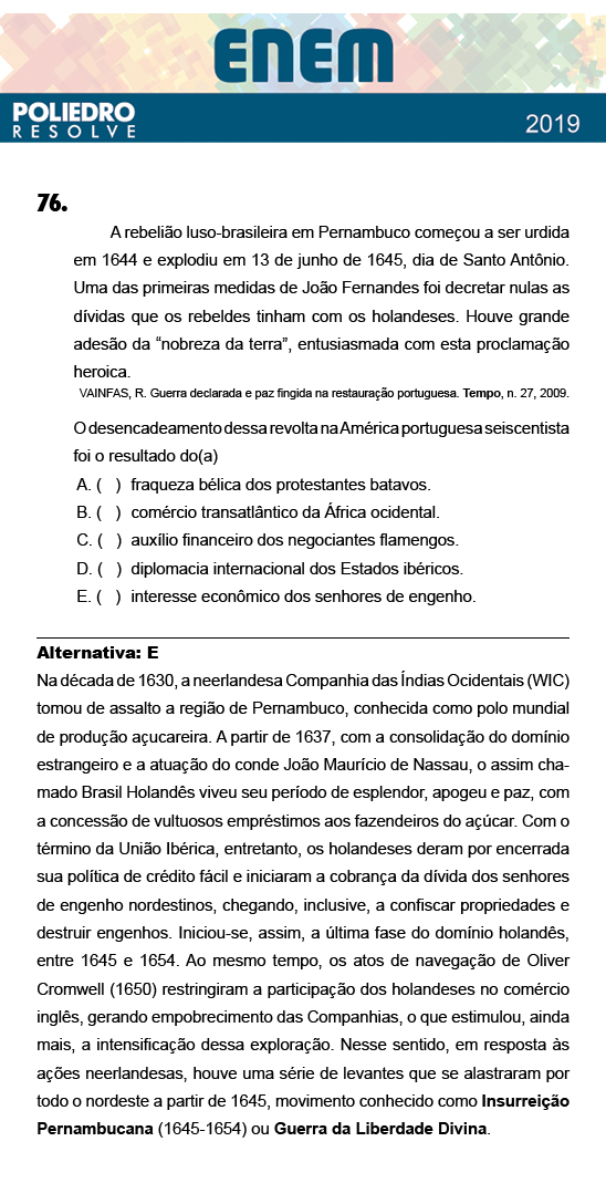 Questão 76 - 1º Dia - Prova BRANCA - ENEM 2018