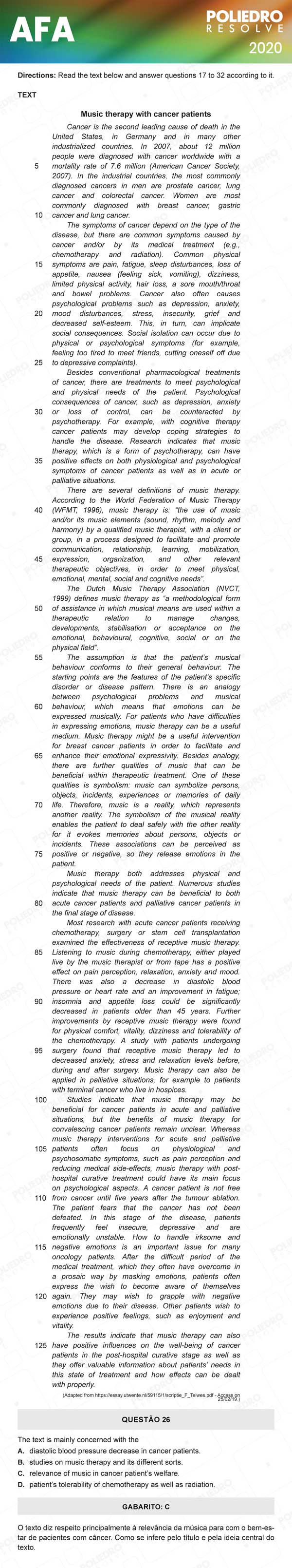 Questão 26 - Prova Modelo C - AFA 2020