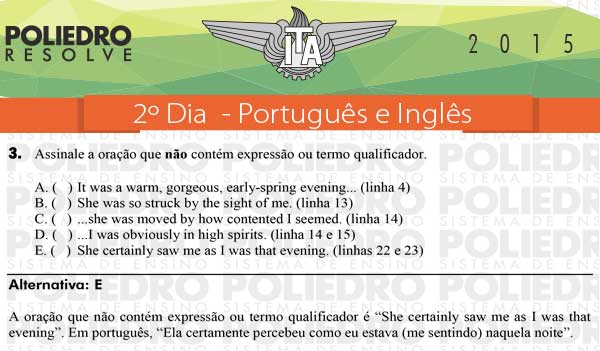 Questão 3 - Português e Inglês - ITA 2015