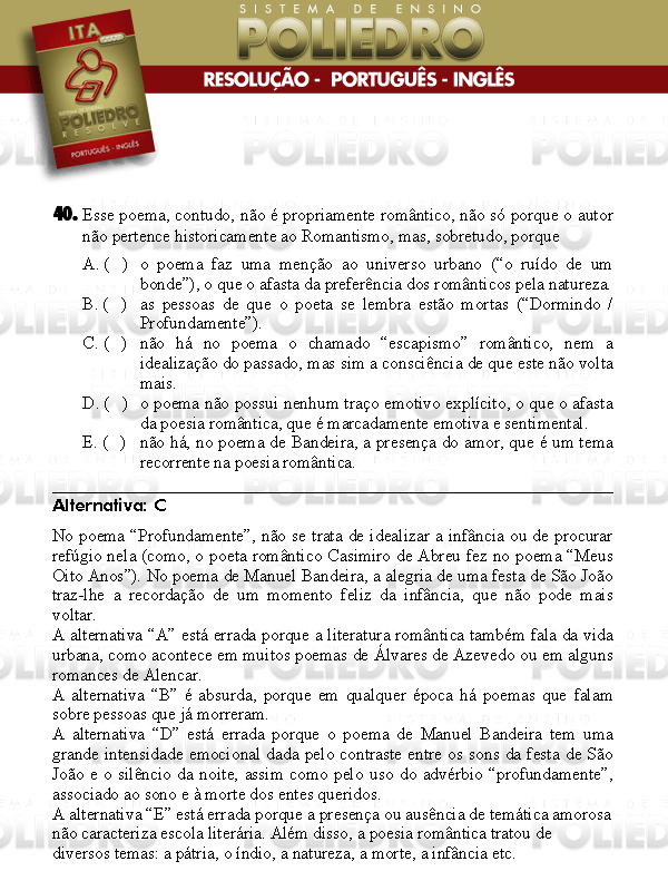 Questão 40 - Português e Inglês - ITA 2008