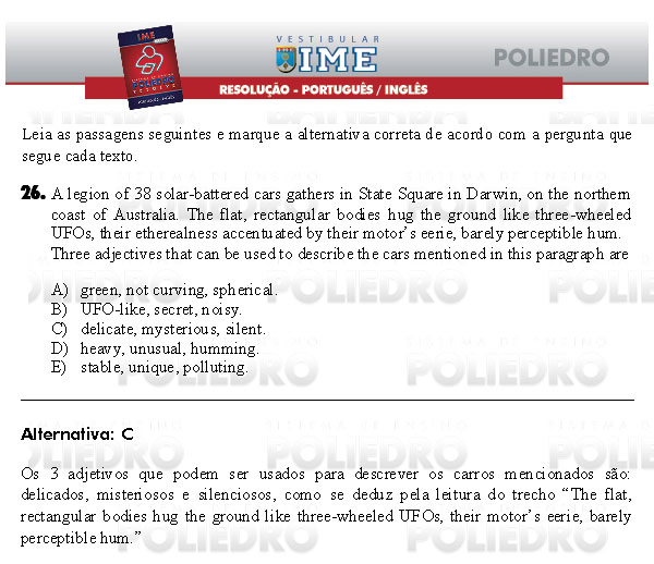 Questão 26 - Português e Inglês - IME 2009