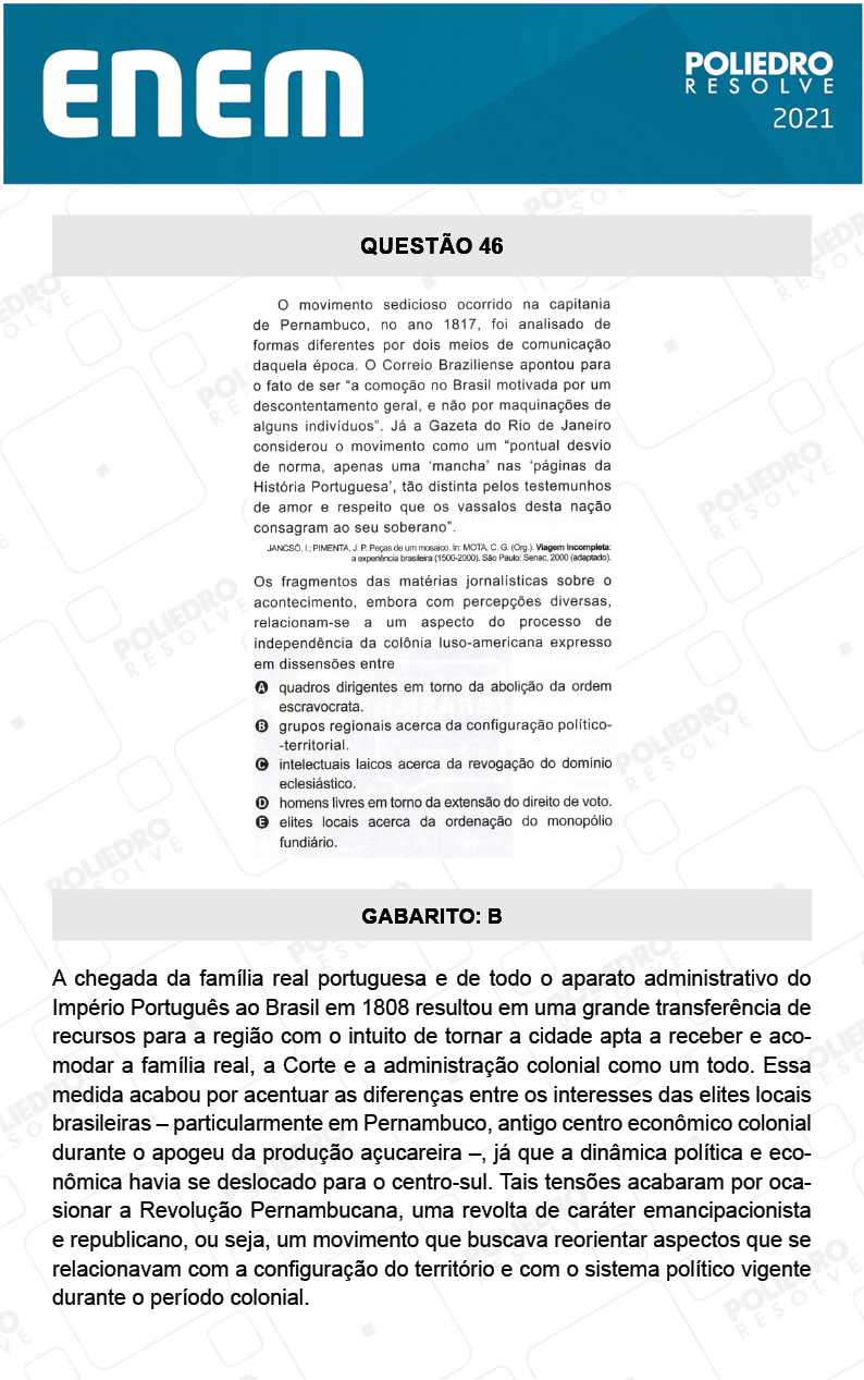 Questão 46 - 1º DIA - Prova Amarela - ENEM 2020