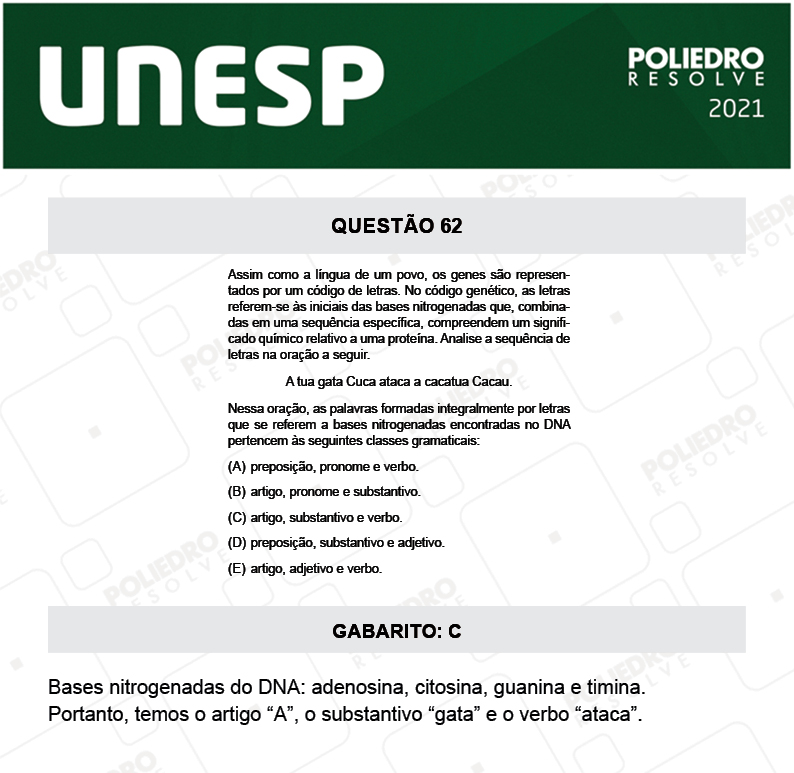 Questão 62 - 1ª Fase - 2º Dia - UNESP 2021