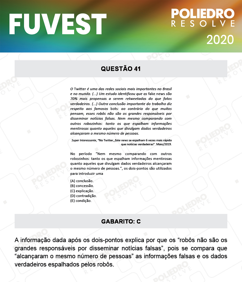 Questão 41 - 1ª Fase - Prova V - FUVEST 2020