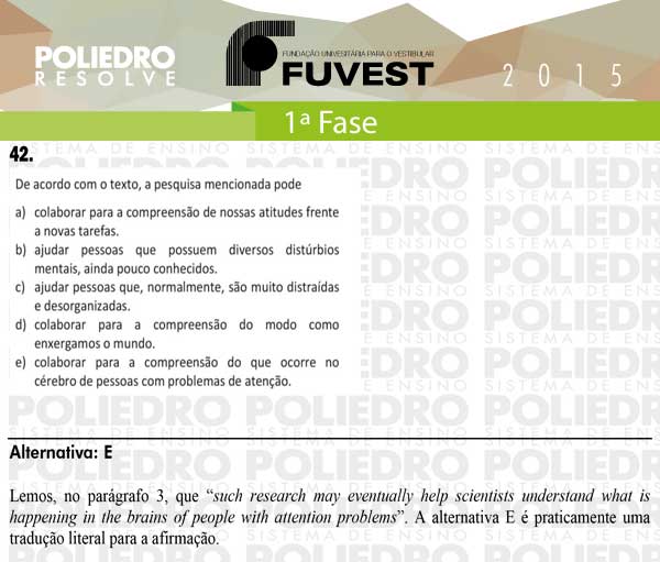 Questão 42 - 1ª Fase - FUVEST 2015