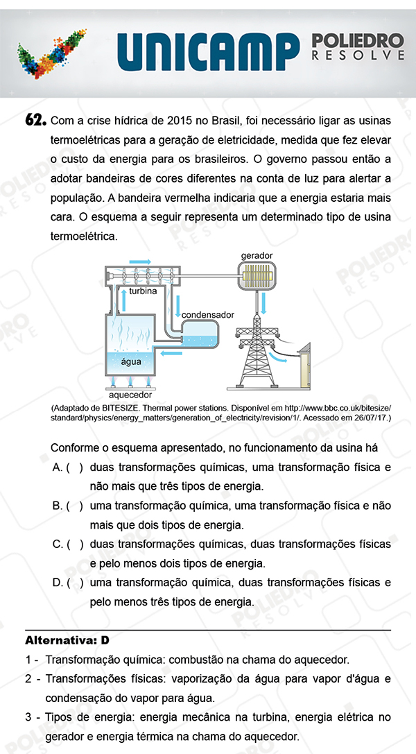 Questão 62 - 1ª Fase - PROVA Q - UNICAMP 2018