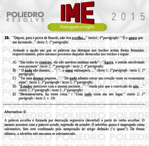 Questão 10 - Português e Inglês - IME 2015