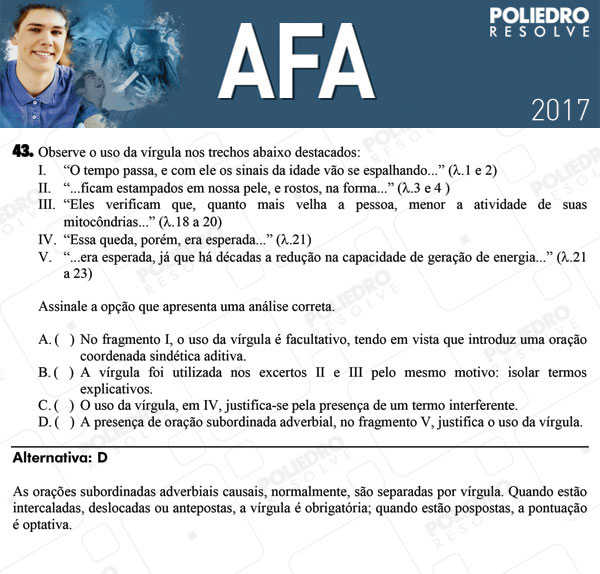 Questão 43 - Prova Modelo B - AFA 2017