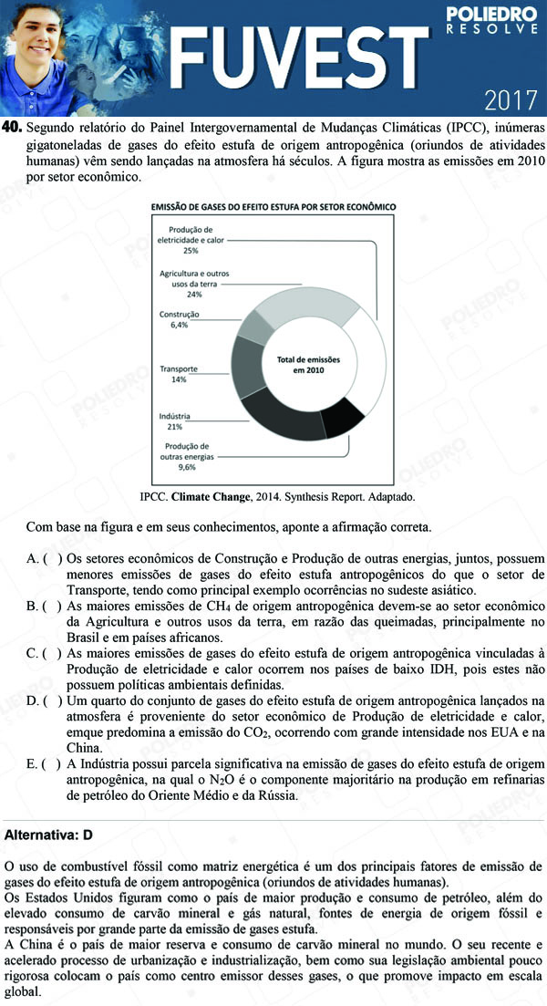 Questão 40 - 1ª Fase - FUVEST 2017