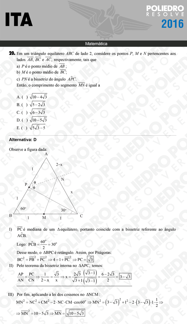 Questão 20 - Matemática - ITA 2016