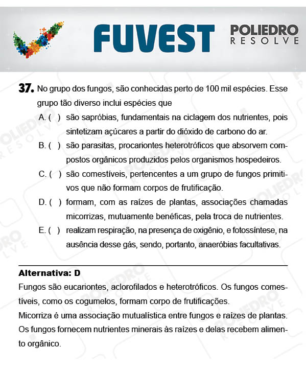 Questão 37 - 1ª Fase - PROVA V - FUVEST 2018