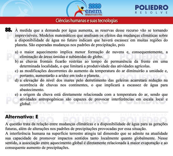 Questão 88 - Prova - ENEM 2009