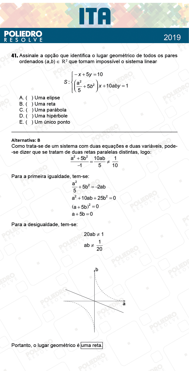 Questão 41 - 1ª Fase - FIS / POR / ING/ MAT / QUI - ITA 2019