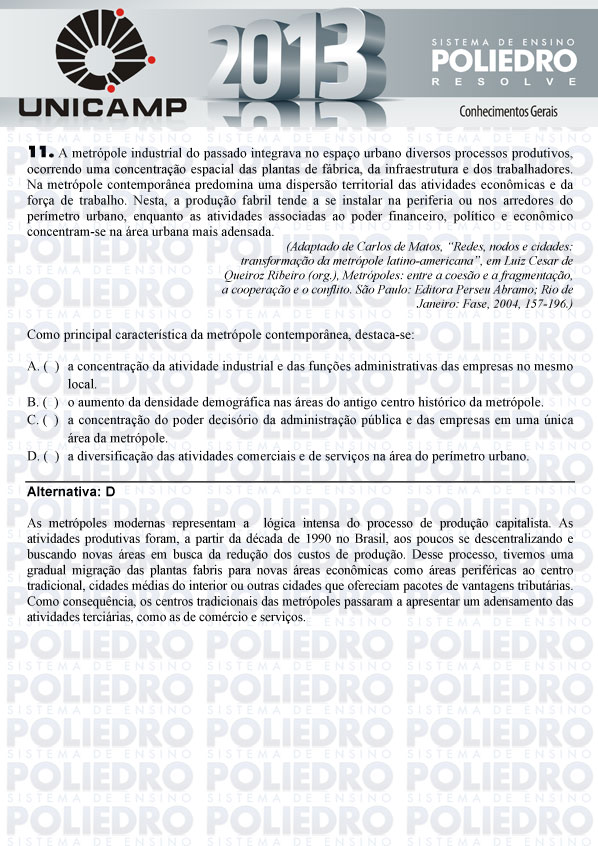 Questão 11 - 1ª Fase - UNICAMP 2013