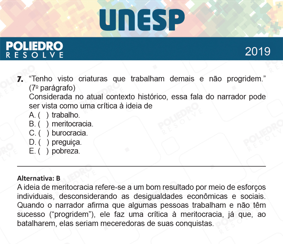 Questão 7 - 1ª Fase - UNESP 2019