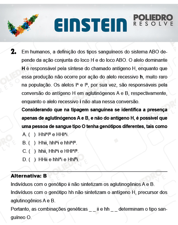 Questão 2 - 1ª FASE - EINSTEIN 2018