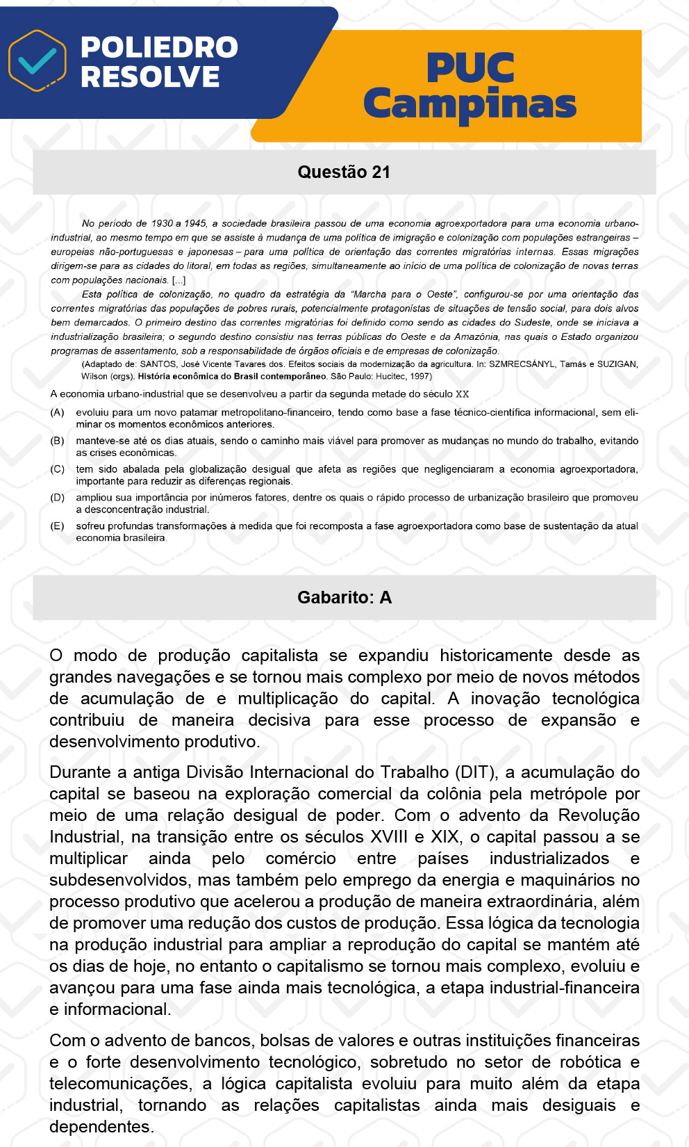 Questão 21 - Prova Geral e Medicina - PUC-Campinas 2023