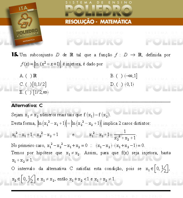 Questão 15 - Matemática - ITA 2008