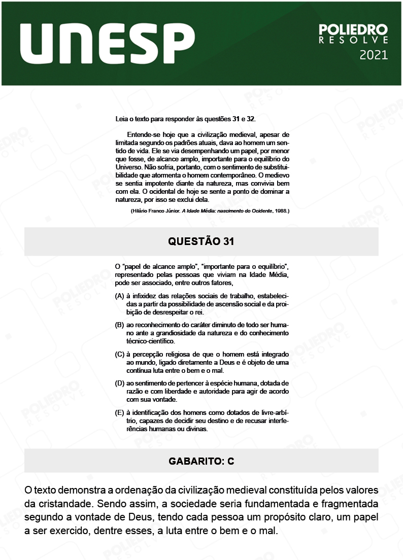 Questão 31 - 1ª Fase - 2º Dia - UNESP 2021