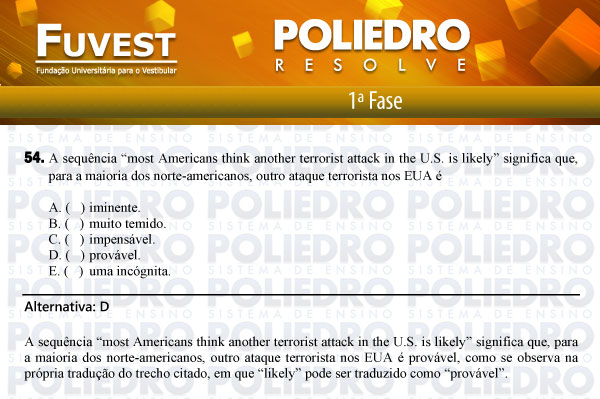 Questão 54 - 1ª Fase - FUVEST 2012