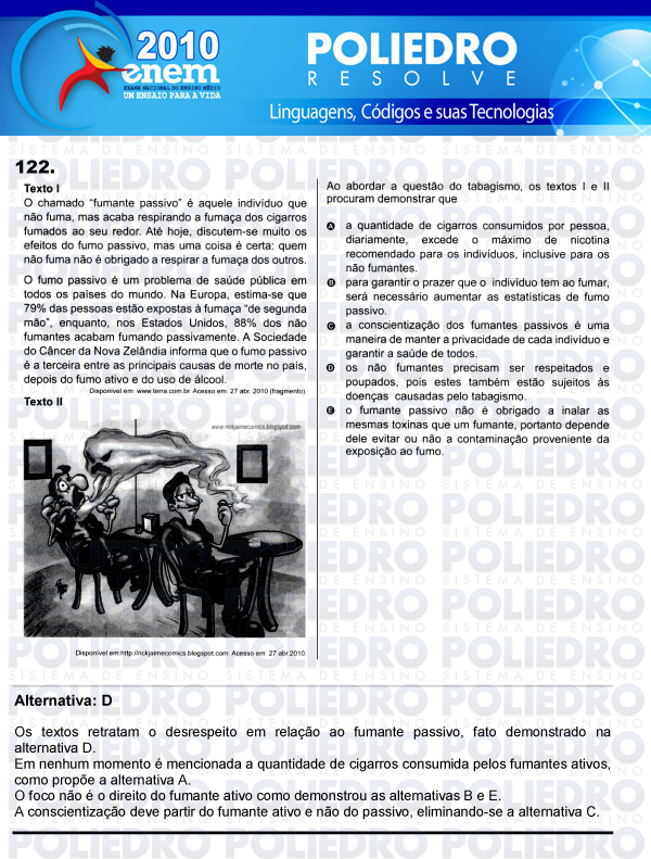 Questão 122 - Domingo (Prova rosa) - ENEM 2010