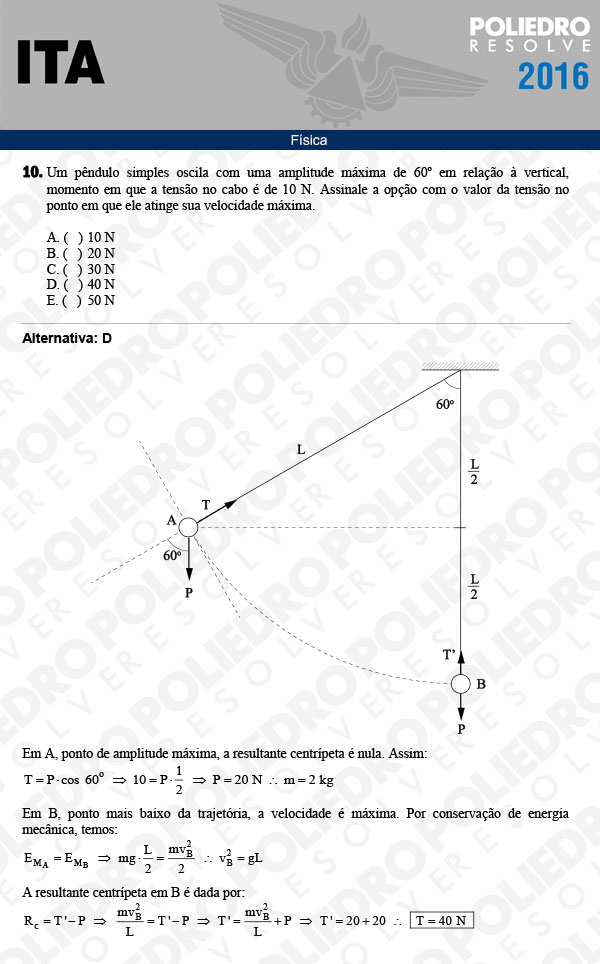 Questão 10 - Física - ITA 2016