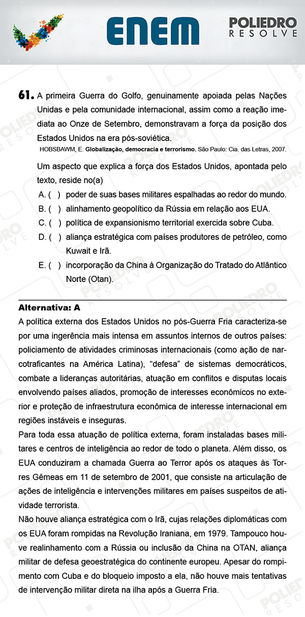 Questão 61 - 1º Dia (PROVA AZUL) - ENEM 2017