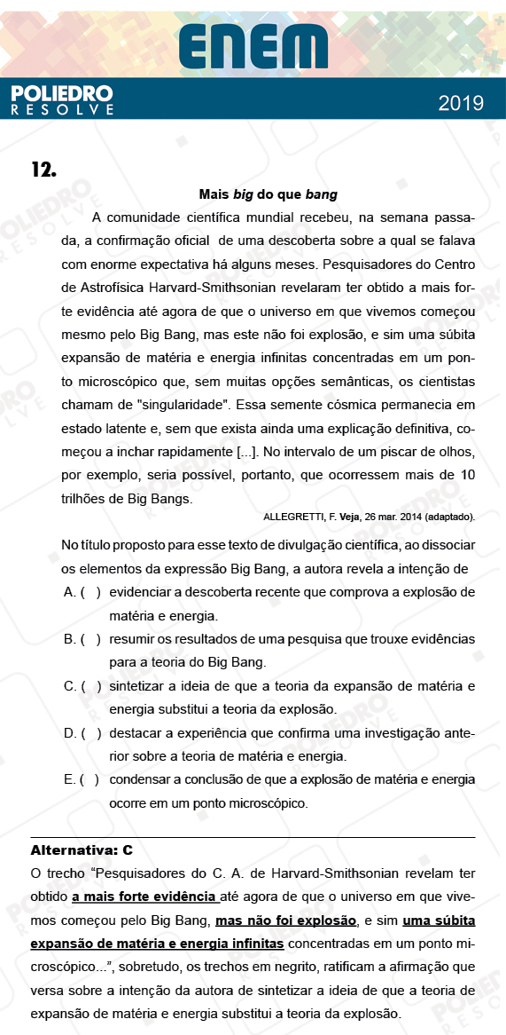 Questão 12 - 1º Dia - Prova AMARELA - ENEM 2018