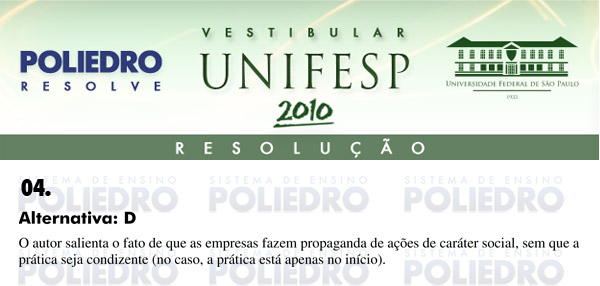 Questão 4 - Português e Inglês - UNIFESP 2010