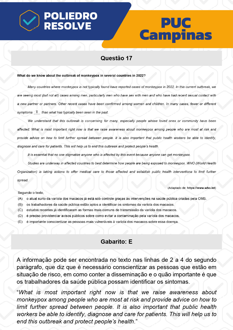 Questão 17 - Prova Geral e Medicina - PUC-Campinas 2023