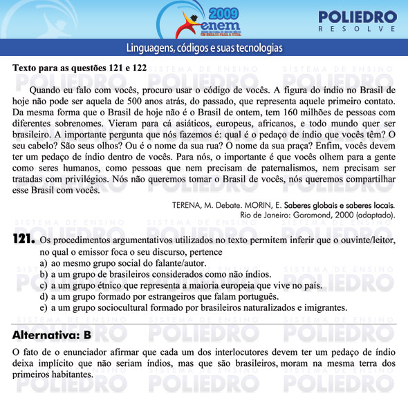 Questão 121 - Prova - ENEM 2009