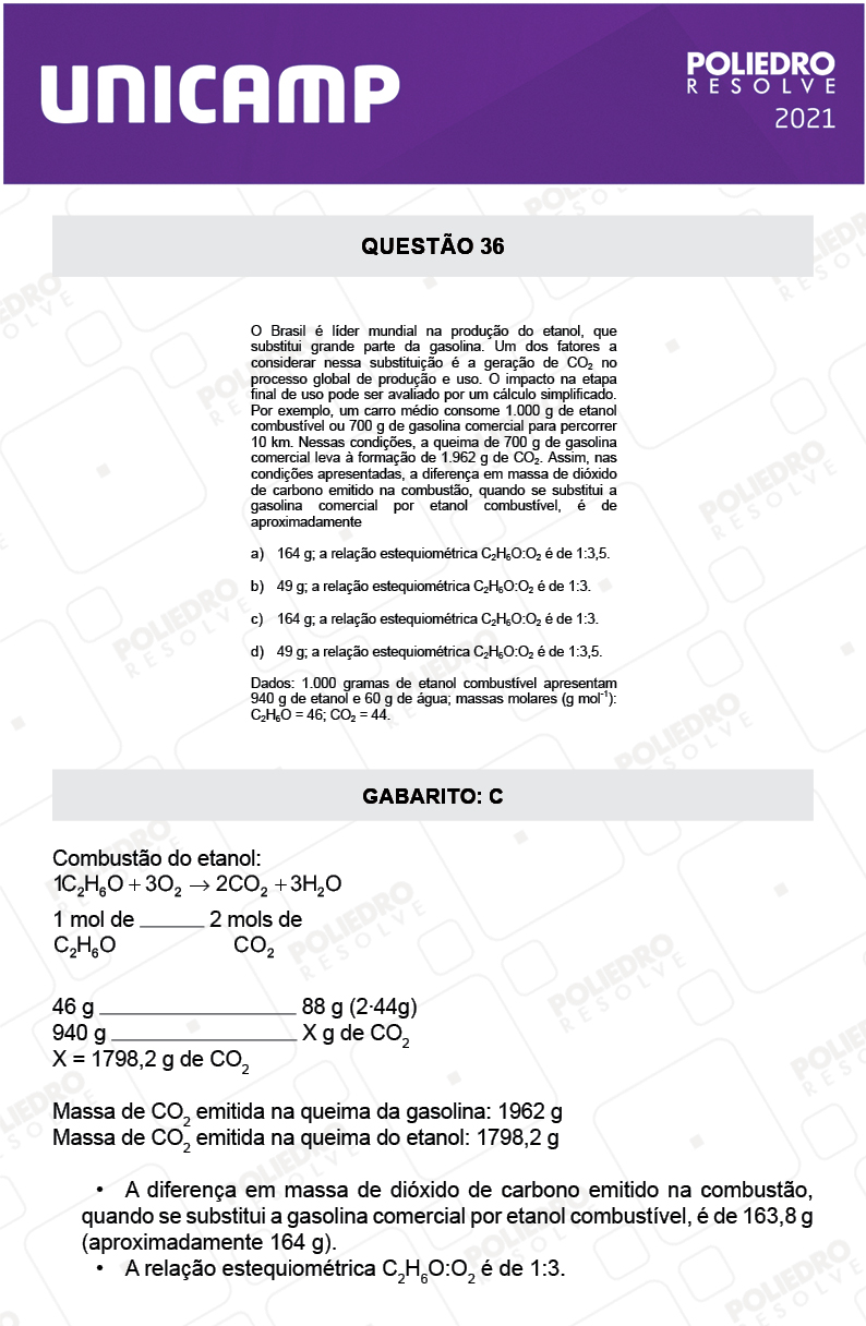 Questão 36 - 1ª Fase - 2º Dia - Q e Z - UNICAMP 2021