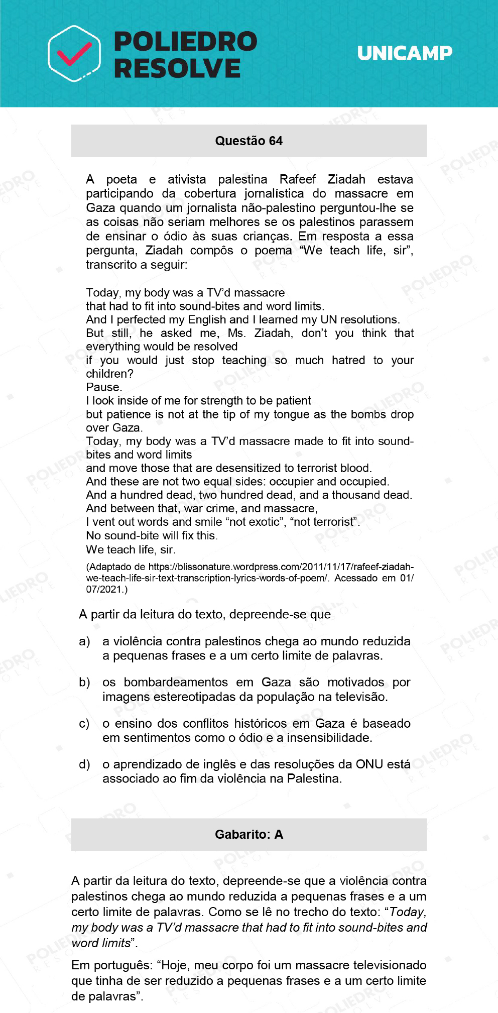 Questão 64 - 1ª Fase - 1º Dia - R e W - UNICAMP 2022