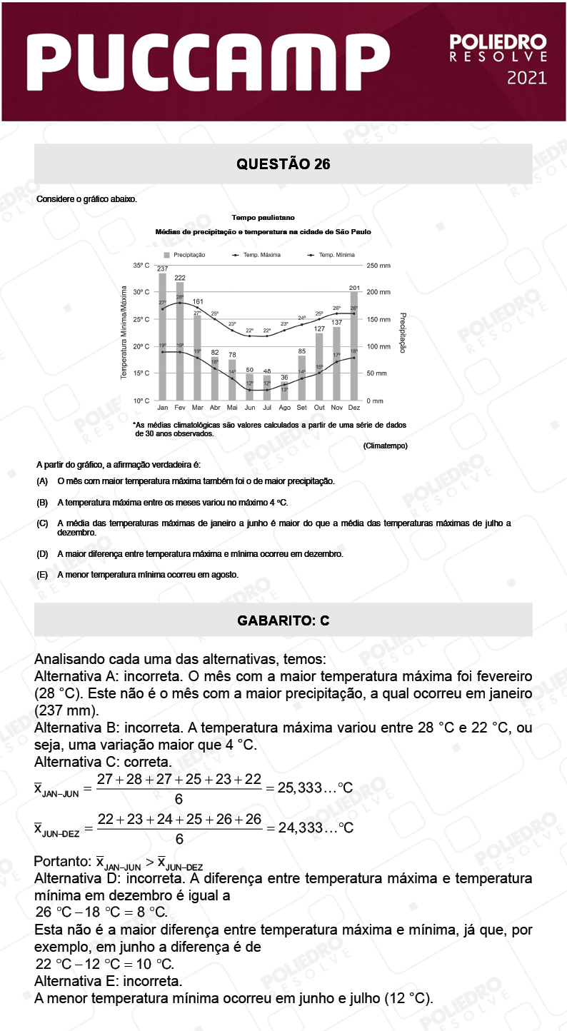 Questão 26 - Demais Cursos - PUC-Campinas 2021