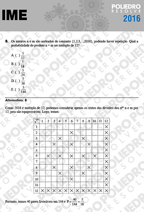 Questão 8 - Objetiva - 1ª Fase - IME 2016