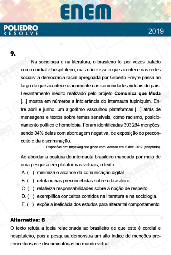 Questão 9 - 1º Dia - Prova AZUL - ENEM 2018