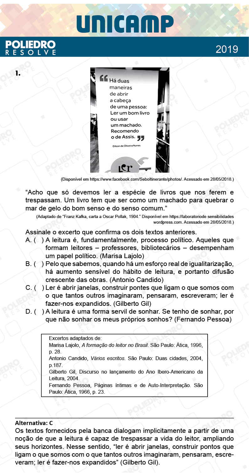 Questão 1 - 1ª Fase - PROVA Q e X - UNICAMP 2019