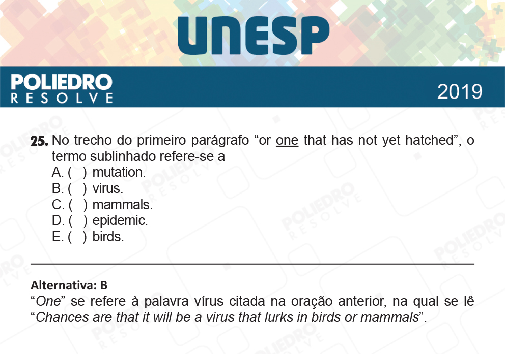 Questão 25 - 1ª Fase - UNESP 2019