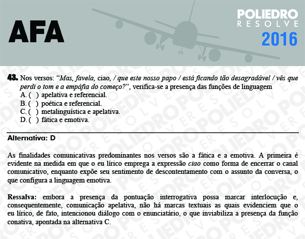 Questão 43 - Prova Modelo C - AFA 2016