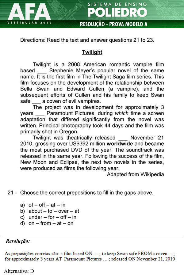 Questão 21 - Prova Modelo A - AFA 2012