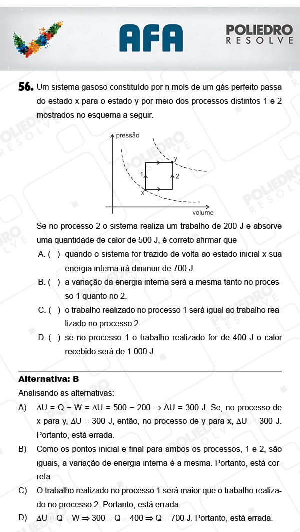 Questão 56 - Prova Modelo A - AFA 2018