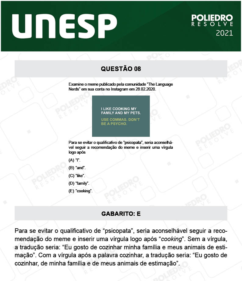 Questão 8 - 1ª Fase - 1º Dia - UNESP 2021