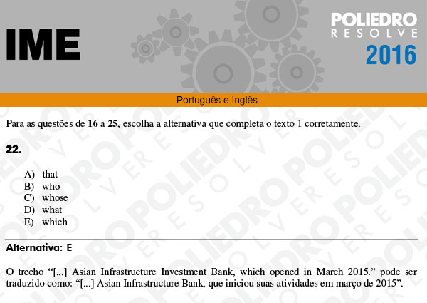Questão 22 - Português e Inglês - IME 2016