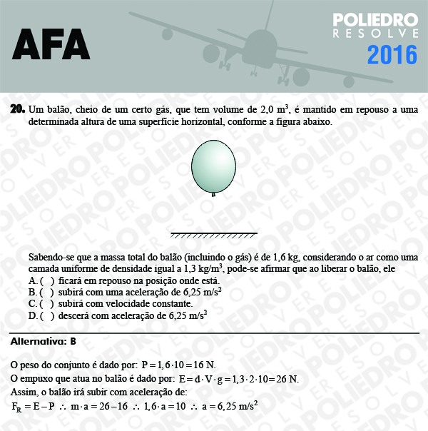 Questão 20 - Prova Modelo C - AFA 2016