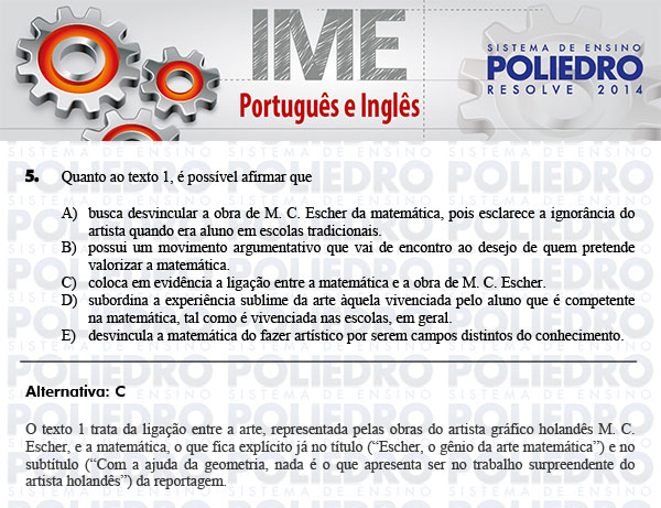 Questão 5 - Português e Inglês - IME 2014